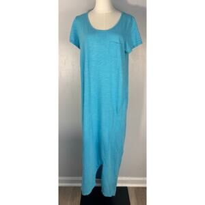 Boho Coastal Fresh Produce Blue Cotton Scoop Neck Dress Slub T-Shirt Maxi SZ 
M